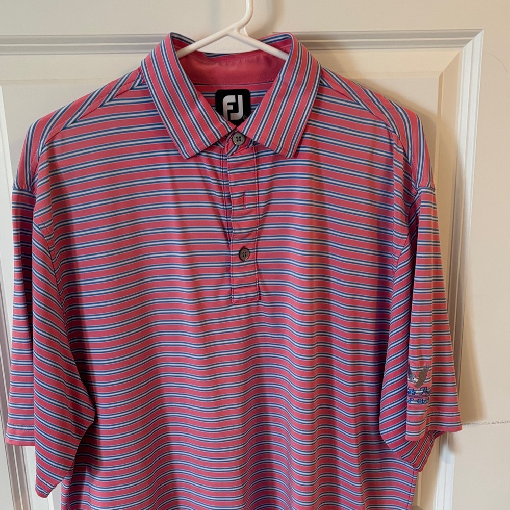 FootJoy Men's Polo Shirt - Pink and Blue Stripes